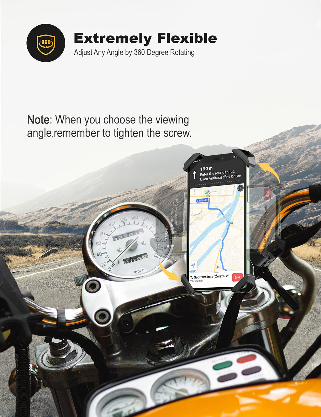 Grefay Fahrrad Handyhalterung, Edelstahl Motorrad Fahrrad Lenker Handy Halterung Mit 360 Drehen für 4,5-6,8 Zoll Smartphone
