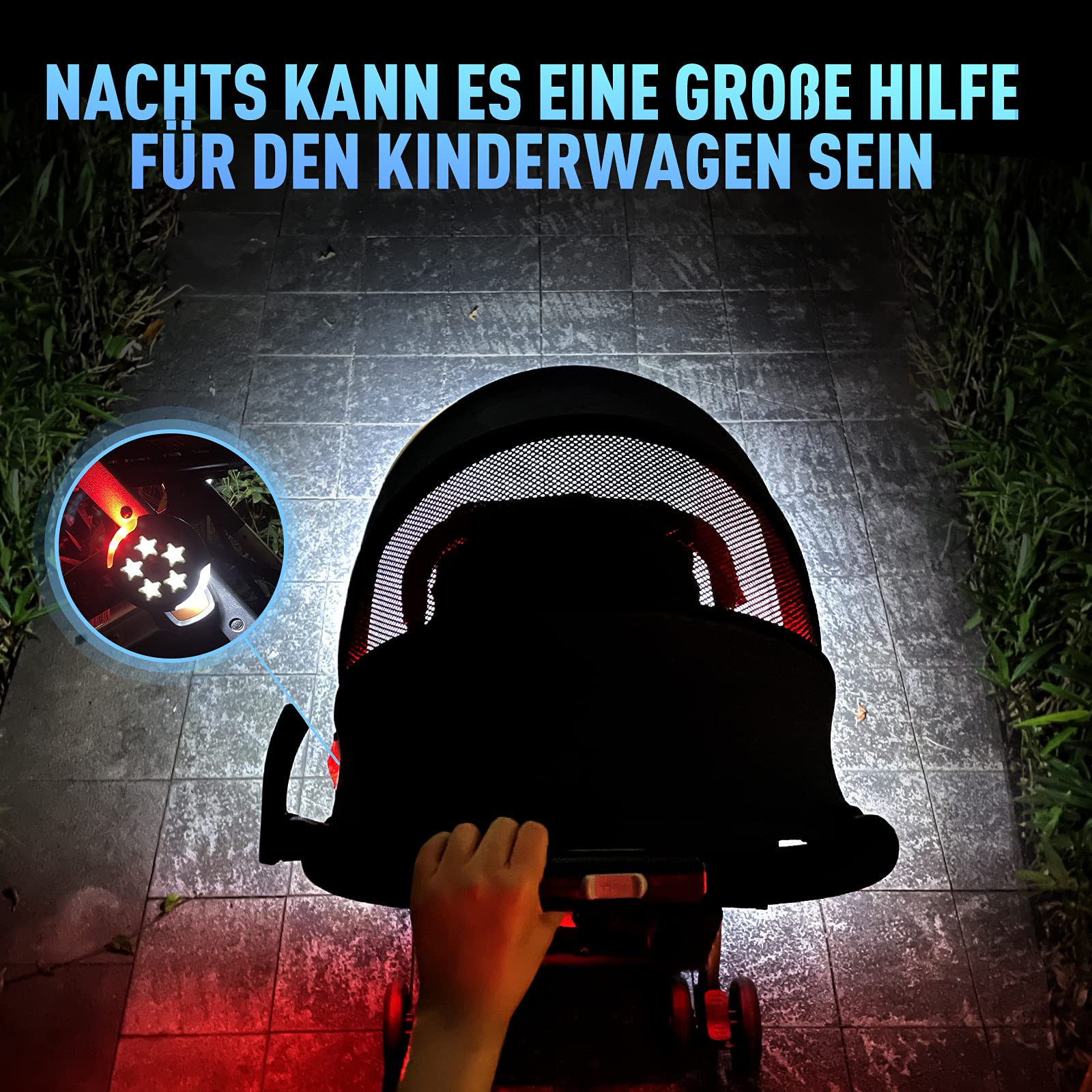 Amteker Kinderwagen Licht Aufladbar, 12 LED Pro Licht 2 Leuchteffekte, USB Wiederaufladbares Lichts Kinderwagen, Passend für Alle Kinderwagen, Kinderwagen Beleuchtung Zubehör Baby Geschenk(2 Stück)