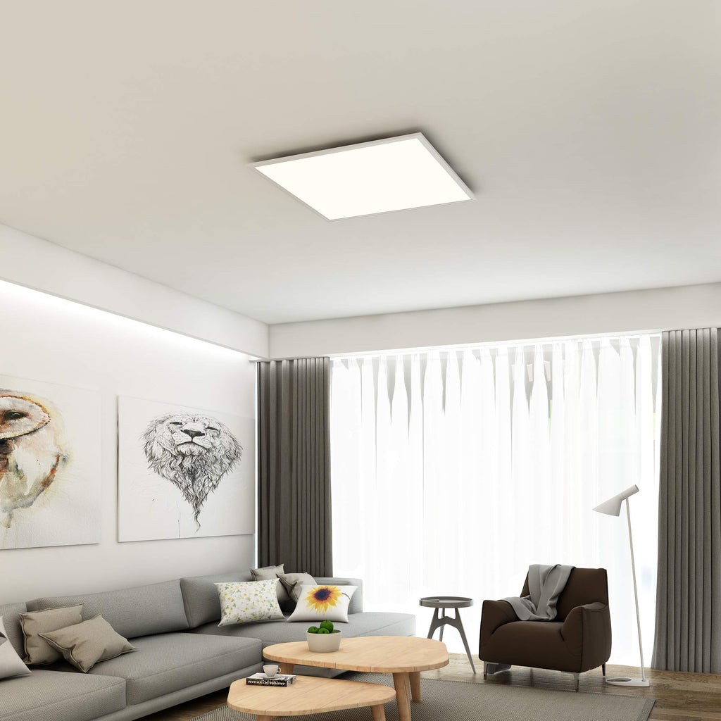 BRILONER - LED Deckenlampe mit Fernbedienung, flach, einstellbar von warmweiß bis kaltweiß, Lampe, Deckenleuchte, Wohnzimmerlampe, LED Panel, Schlafzimmerlampe, 59,5x59,5x6,5 cm, Weiß