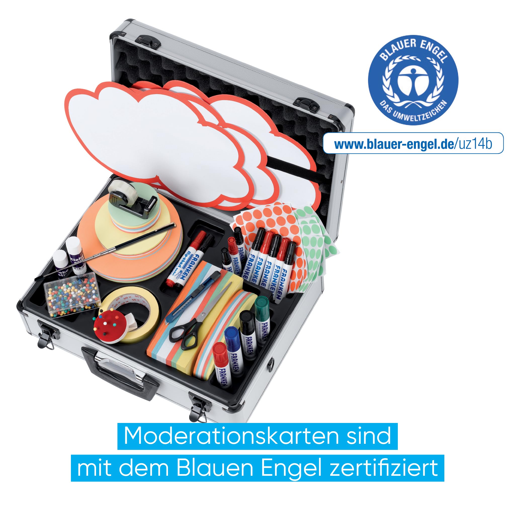 FRANKEN Moderationskoffer Profi, Moderatorenkoffer mit Inhalt, Über 2.500 Teile für Schulungen und Meetings, Mit Griff und Schultergurt, Aluminium, UMK