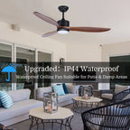 Ovlaim 132cm Walnuss Holz Deckenventilatoren mit Beleuchtung Fernbedienung, 3-Blatt-Propeller Smart Deckenventilator für Indoor Outdoor, hoher Luftstrom leiser DC-Motor