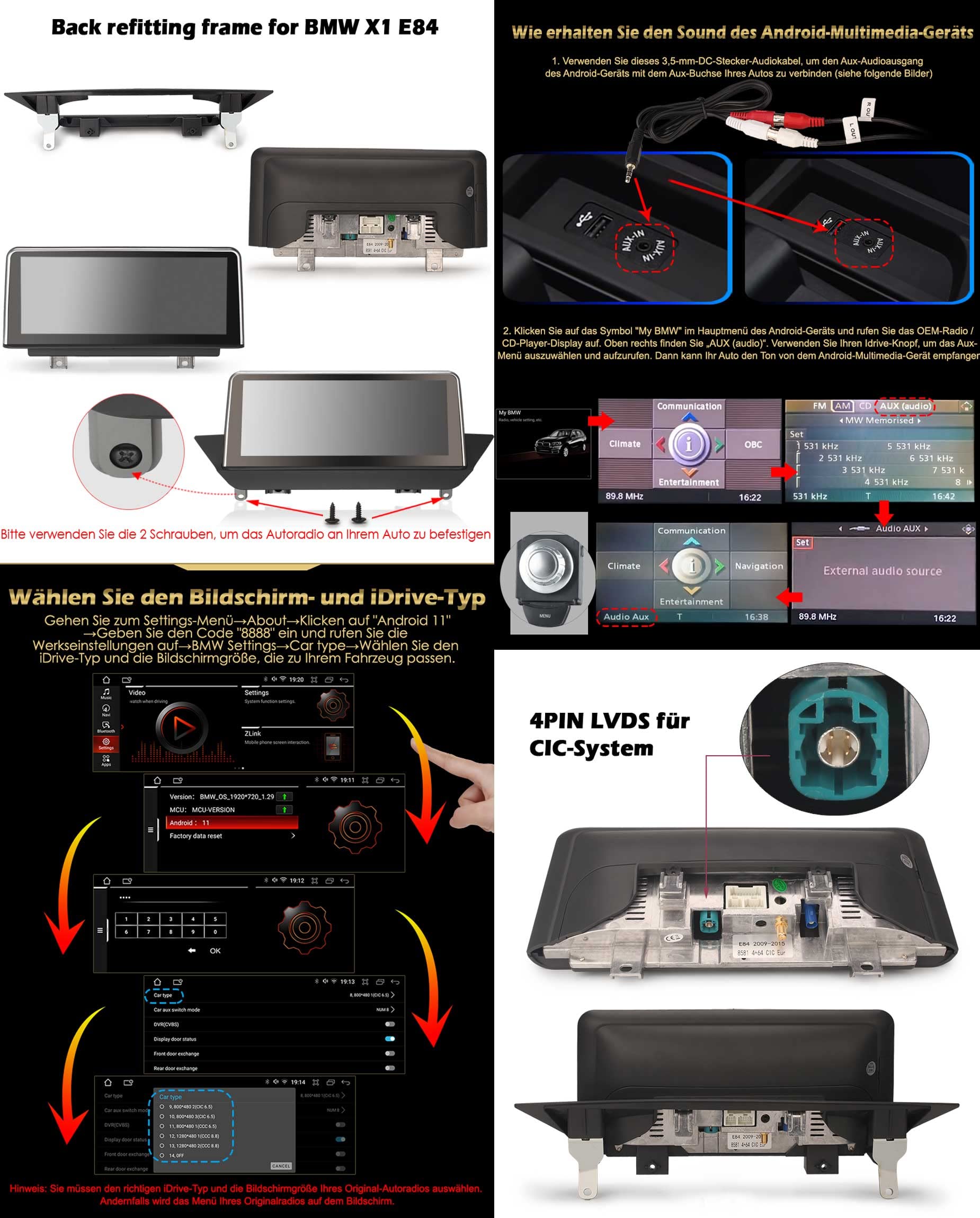 10.25" Android 14 8-Kern 4GB RAM+64GB ROM Autoradio GPS Navi für BMW X1 E84 (2009-2015) CIC Unterstützt Kabellos CarPlay IPS Touch Screen iDrive OEM Radio Bluetooth DAB+ Android Auto WiFi TPMS Can-Bus