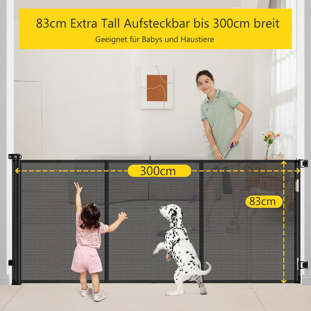 Treppenschutzgitter Türschutzgitter Ausziehbar 0-300 cm,Baby Absperrgitter Schutzgitter Treppe für Kinder,Katzen und Hunde,Geeignet für Innen Außenbereich (300cm/schwarz)