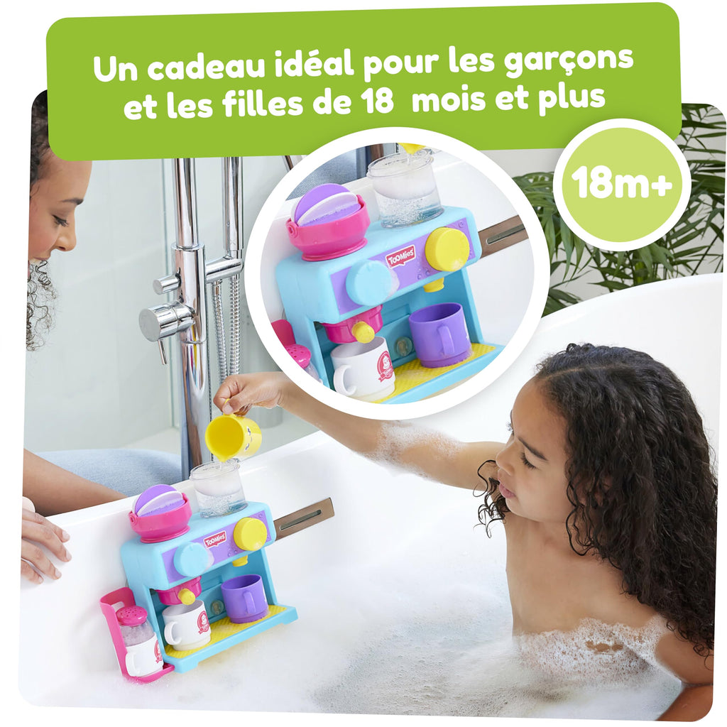 Tomy Toomies Bade-Barista – Wandmontiertes Baby-Badespielzeug als Café & Schaumbad-Spielküche für Kleinkinder – Küchen-Set: 3 Tassen, 1 Krug, 1 Shaker – ab 18 Monaten für Mädchen & Jungen