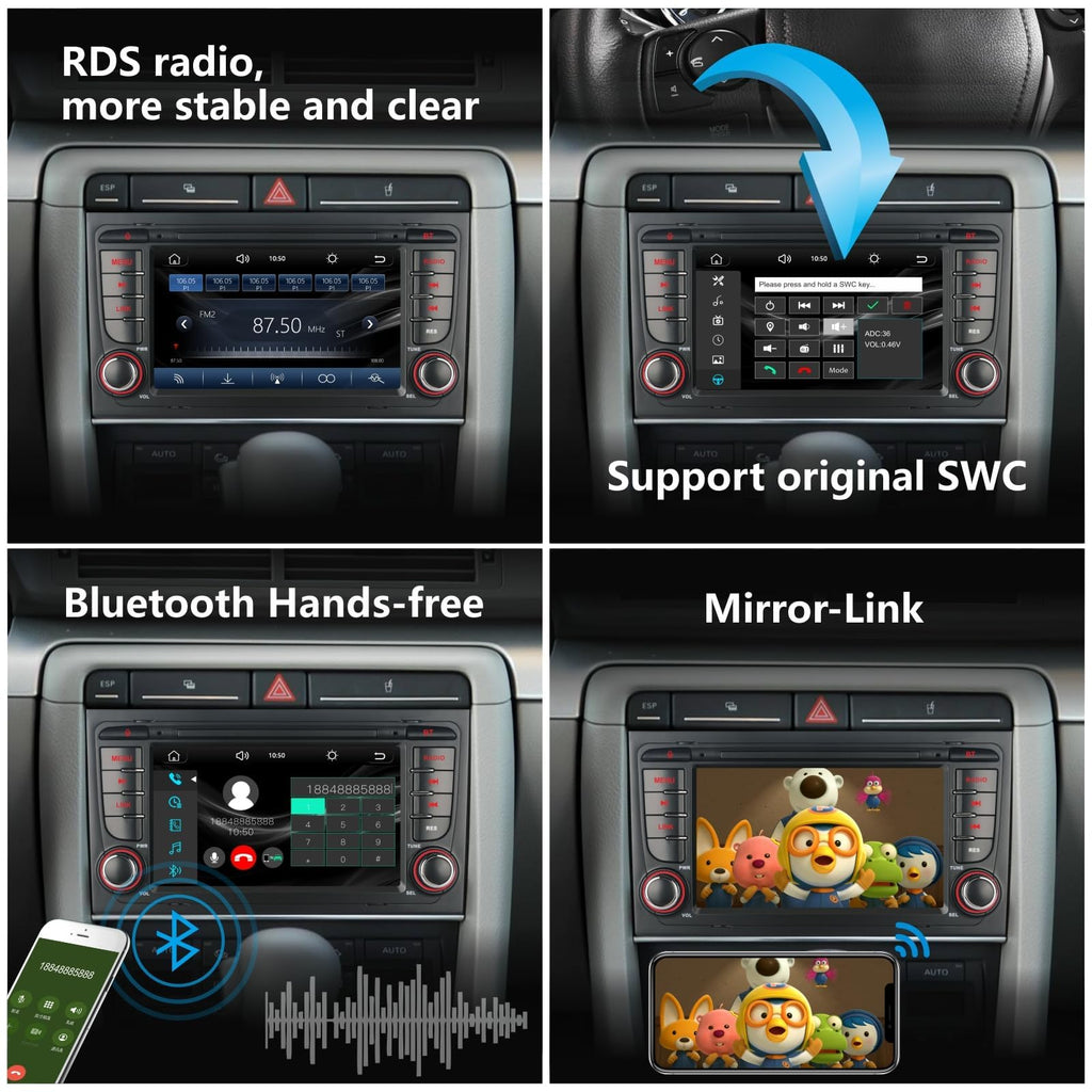 LXKLSZ Autoradio kompatibel mit drahtlos Carplay/Android Auto für Audi A4 S4 RS4 2002-2008 SEAT EXEO mit IPS Touchscreen/Bluetooth/Mirror Link/FM/AM/USB