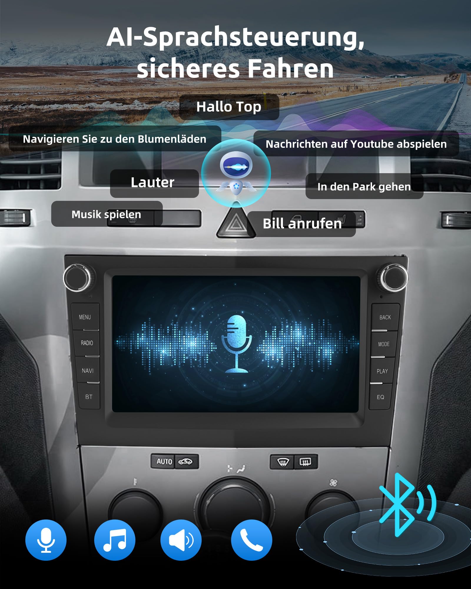 ESSGOO 4+64G Drahtloses Autoradio und Android Auto CarPlay Für Vauxhall Opel Corsa C/D Zafira B Astra G/H Meriva Signum Combo mit 7 Zoll Touchscreen Bluetooth FM RDS GPS WiFi Silber