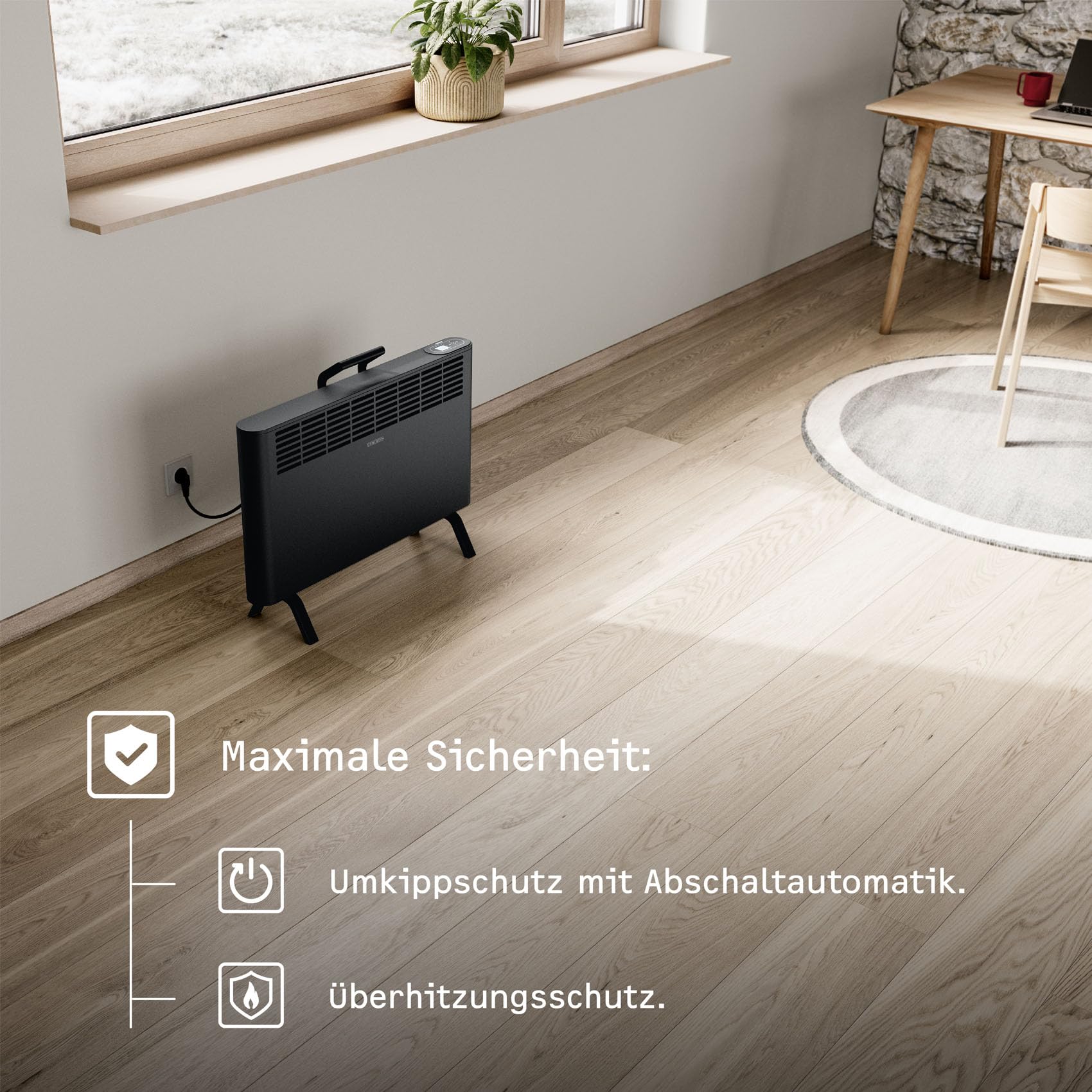 STIEBEL ELTRON neue Elektroheizung engergiesparend, Standgerät CNS-B 2000 Plus LCD move, 2 kW für ca. 25 m², TÜV geprüft, LC-Display, Wochentimer, Schwarz, 207068