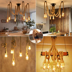 ANWIO Deckenlampe mit Hanfseil Kronleuchter, Vintage Industrielles Spinne Deckenleuchte E27, Hängelampe Hanfseil Pendellampe 3 Flammig für Wohnzimmer, Restaurant Halle, Stab, Café, Ohne Leuchtmitttel