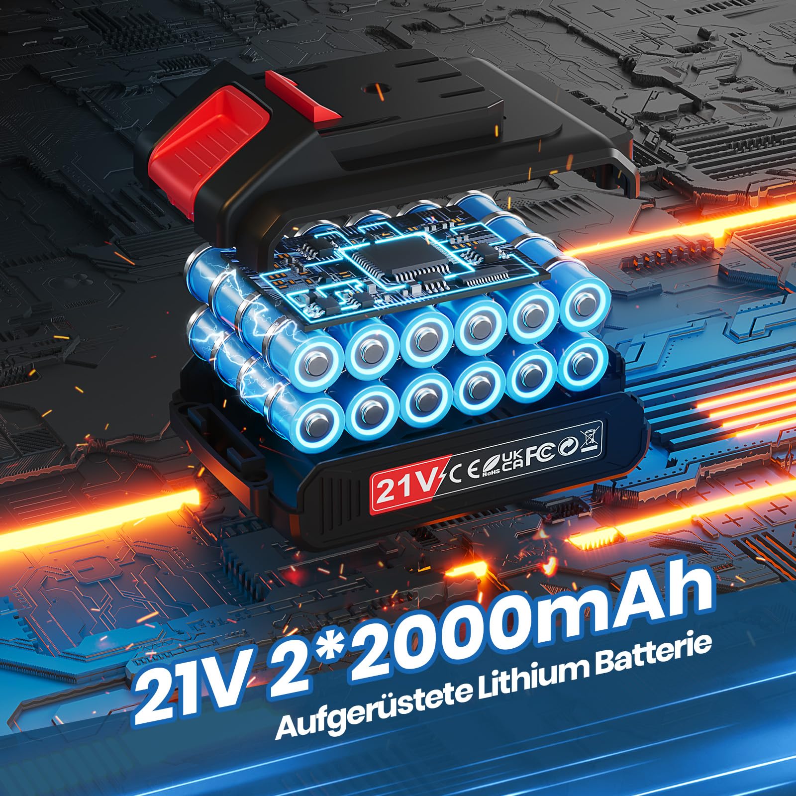Akkuschrauber, 21V Akku Schlagbohrschrauber mit 2 Akkus 2.0Ah, 45Nm Akku Bohrmaschine, 2 Gang, 25+3 Drehmomentstufen, 10mm Metall Bohrfutter, Akkubohrer mit 27tlg Zubehör Drill Bit & Koffer