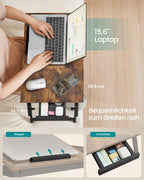 SONGMICS Laptoptisch für Bett, Laptopständer, Winkel- und höhenverstellbar, klappbare Beine, für Laptops bis 15,6 Zoll, Arbeiten, Lesen, Frühstücken, Bambusbeine, Schublade, vintagebraun LLD105B01