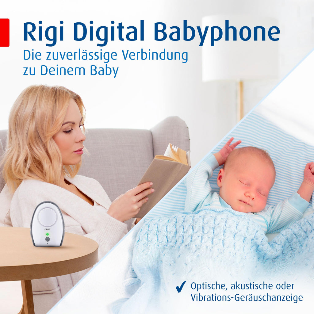 reer Rigi Digital Babyphone | 300 m Reichweite | Mit Nachtlicht und Gegensprechfunktion | VOX-Funktion | FHSS-Technologie | Akku- oder Netzbetrieb | Qualität vom Erfinder