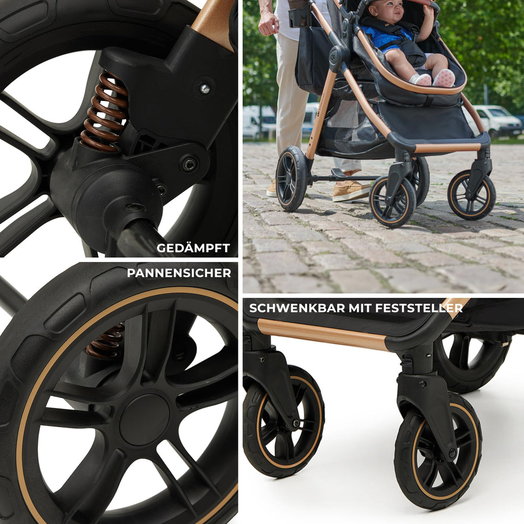 Kinderkraft ESME Kinderwagen 3 in 1 komplettset bis 26 kg, Kombikinderwagen reisesysteme mit Babyschale I-size 40-75 cm, Zusammenklappen, Liegeposition, Grau