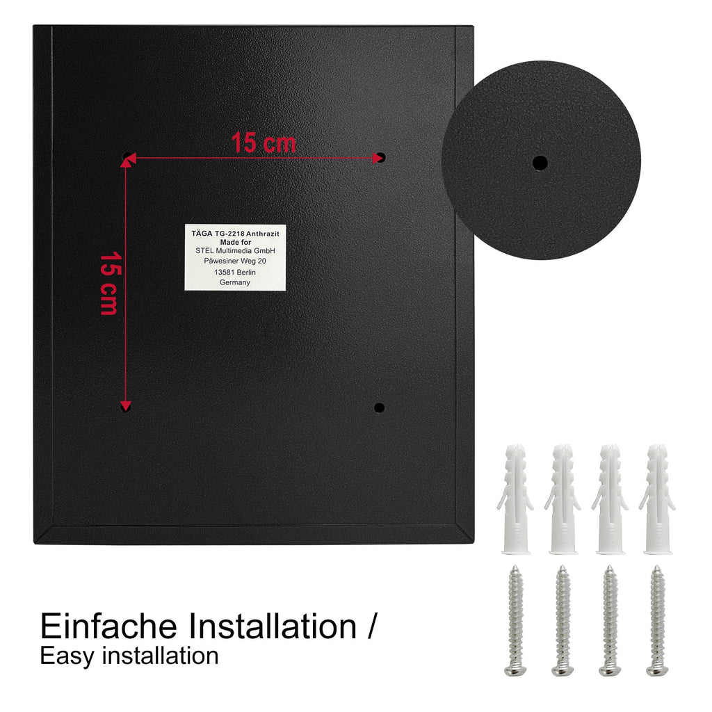 TÄGA 2218 Design Metall Briefkasten schwarz I DIN A4 Einwurfformat I mit Namensschild, Sichtfenster I abschließbar, inkl. 2 Schlüssel
