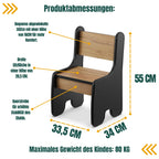 defiPad Kindertisch mit 2 Stühlen - Stabil & Langlebig - Kinder Tisch Stuhl Set - Made in EU - Kindersitzgruppe Indoor - Maltisch für Kinder - Sitzgruppe für Kinderzimmer - Schwarz & Eiche