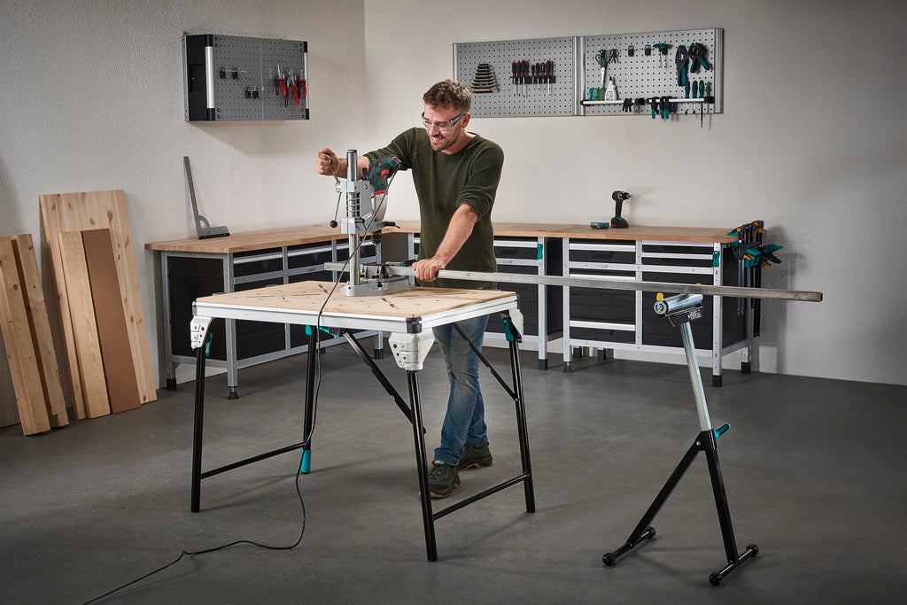 wolfcraft Bohrständer - Verstellbare Halterung für Bohrmaschinen - zum exakten & sicheren Bohren auf Flächen, Leisten & Rundmaterial - 5027000