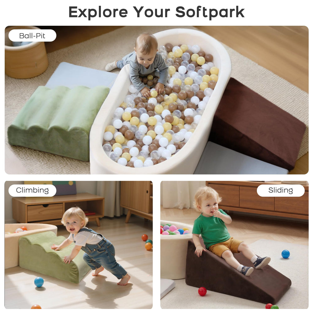 BanaSuper Schaumstoff Bausteine | Softbausteine XXL | Soft Play Set mit Riesen-Bällebad (Keine Bälle) | Schaumstoff Kletterblöcke für Kinder | rutschfeste Motorikbausteine für Zuhause & Kita