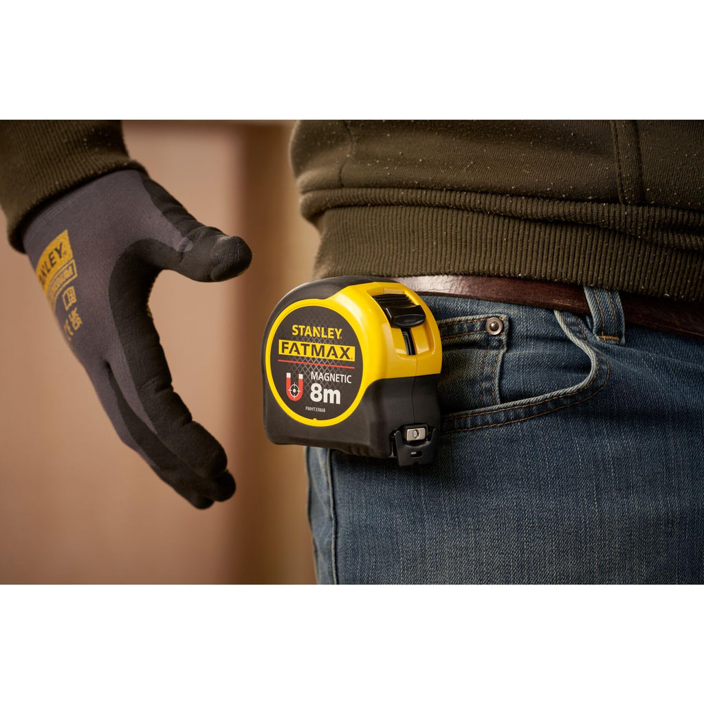 Stanley FatMax Bandmaß Blade Armor, Magnethaken (8 m Länge, Feststeller, automatischer Rücklauf, Gürtelclip) FMHT0-33868