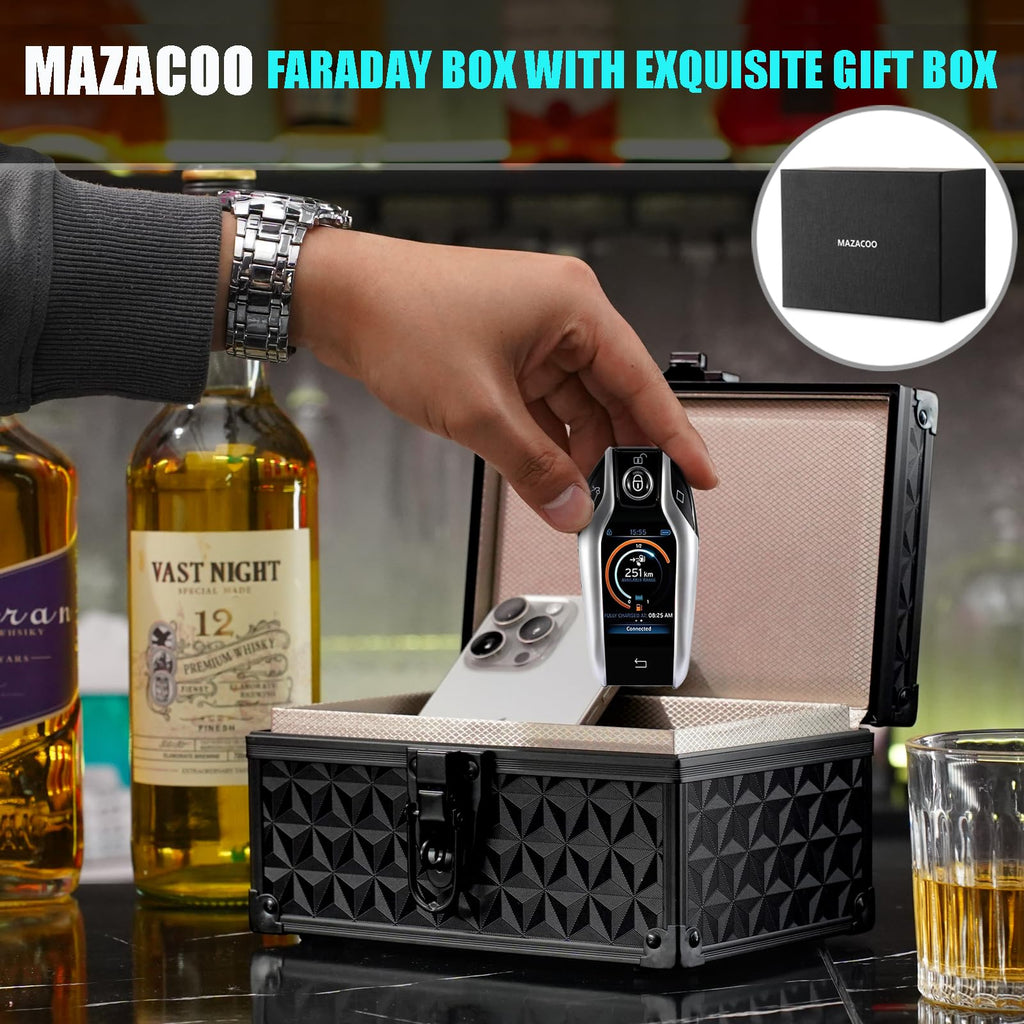 MAZACOO Faraday Box für Autoschlüssel – Keyless Go Diebstahlschutz, RFID Signalblocker gegen Relaisangriffe (Kohlefaser Schwarz)