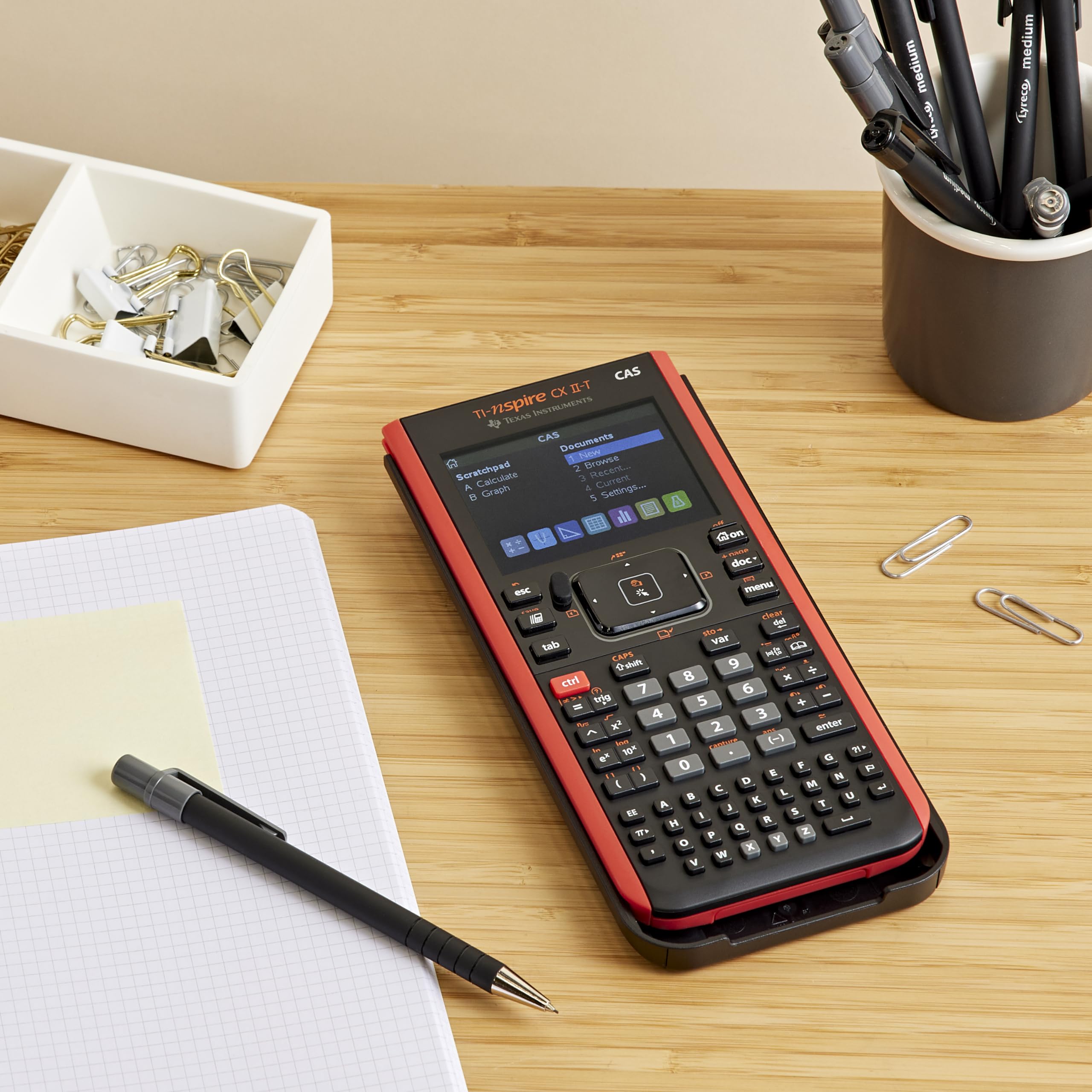 Texas Instruments TI-Nspire CX II-T CAS Graphikrechner (800 Funktionen, farbige Darstellung, 3D Anzeige) Schwarz Rot