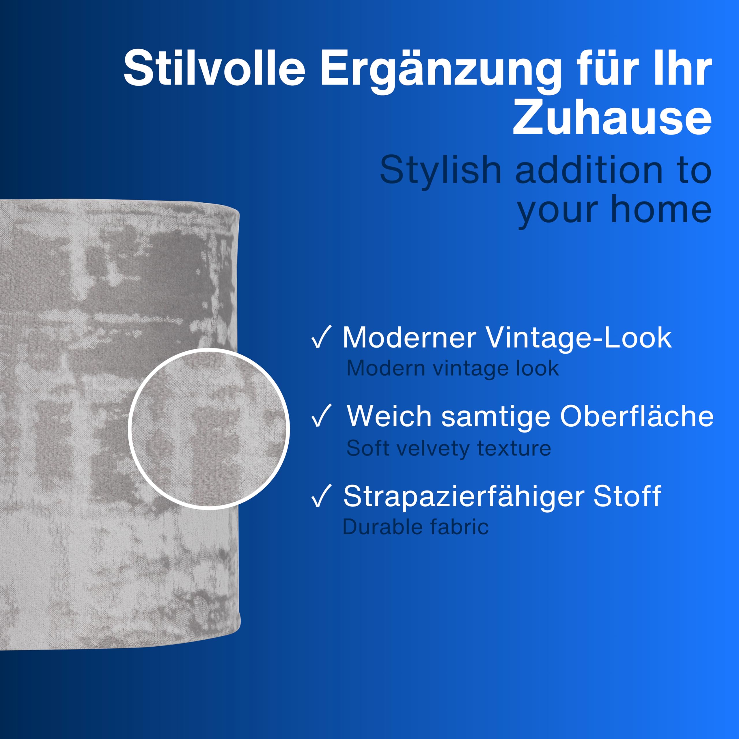 REV Lampenschirm im Vintage Look - Lampenschirm für Tischlampe, Ø 14cm, Ersatzlampenschirm Hänge- und Stehlampe, rund, grau