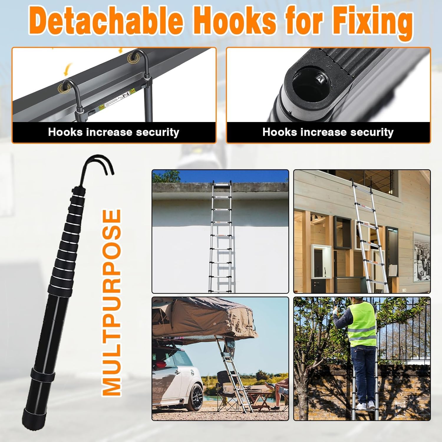 5-Meter-Metall-Teleskopleiter mit Haken – ausziehbar, widerstandsfähig und tragbar für Höhenarbeiten, Haushalts- und Gewerbegebrauch