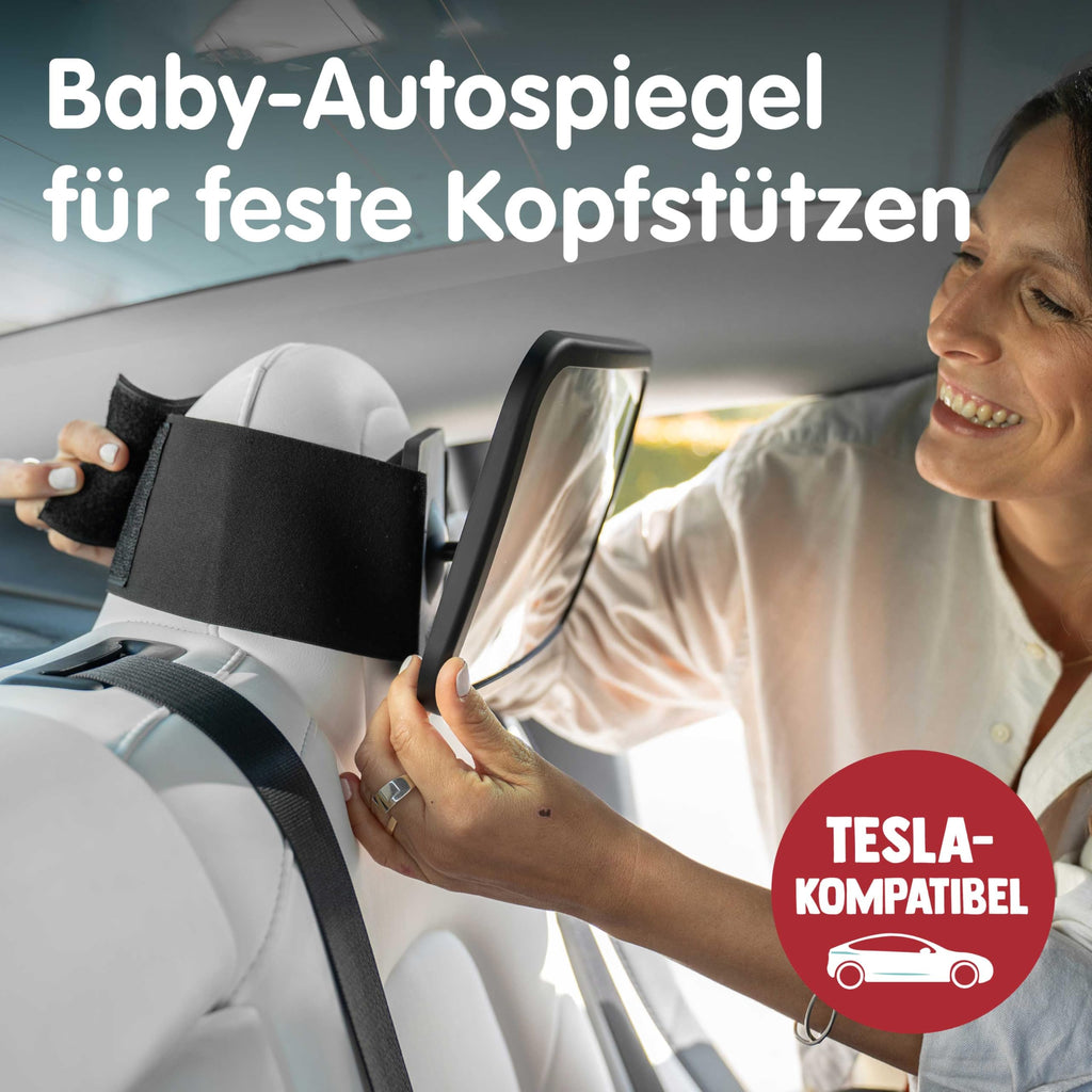 Onco Baby Autospiegel für feste Kopfstützen - Tesla-kompatibler Autospiegel Baby Rücksitz, 100% Bruchsicherer & Rutschfester Spiegel Auto Rückbank, 360°-Schwenkbarer Spiegel Auto
