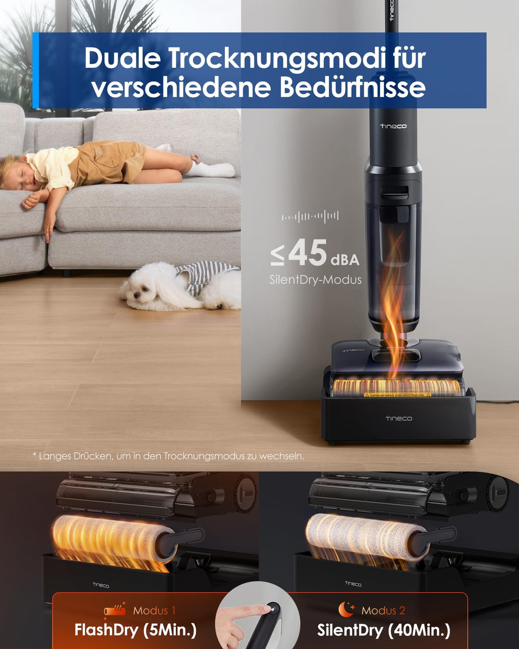 Tineco FLOOR ONE S7 Stretch Steam Nass Trockensauger 160 °C HyperSteam Dampfreiniger, 80 Min Laufzeit, DualBlock Anti-Tangle, FlashDry Selbstreinigung, Dreiseitige Kantenreinigung, hartnäckige Flecken