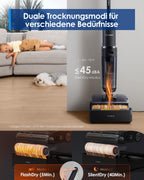 Tineco FLOOR ONE S7 Stretch Steam Nass Trockensauger 160 °C HyperSteam Dampfreiniger, 80 Min Laufzeit, DualBlock Anti-Tangle, FlashDry Selbstreinigung, Dreiseitige Kantenreinigung, hartnäckige Flecken