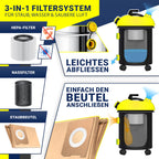 MASKO® Industriestaubsauger Staubsauger Nass Trocken Sauger Edelstahl 2300W + Steckdose, Blasfunktion, Saugschlauch & Nass-Saugen, Push&Clean, Industriesauger mit & ohne Beutel, Inkl Filter beutellos