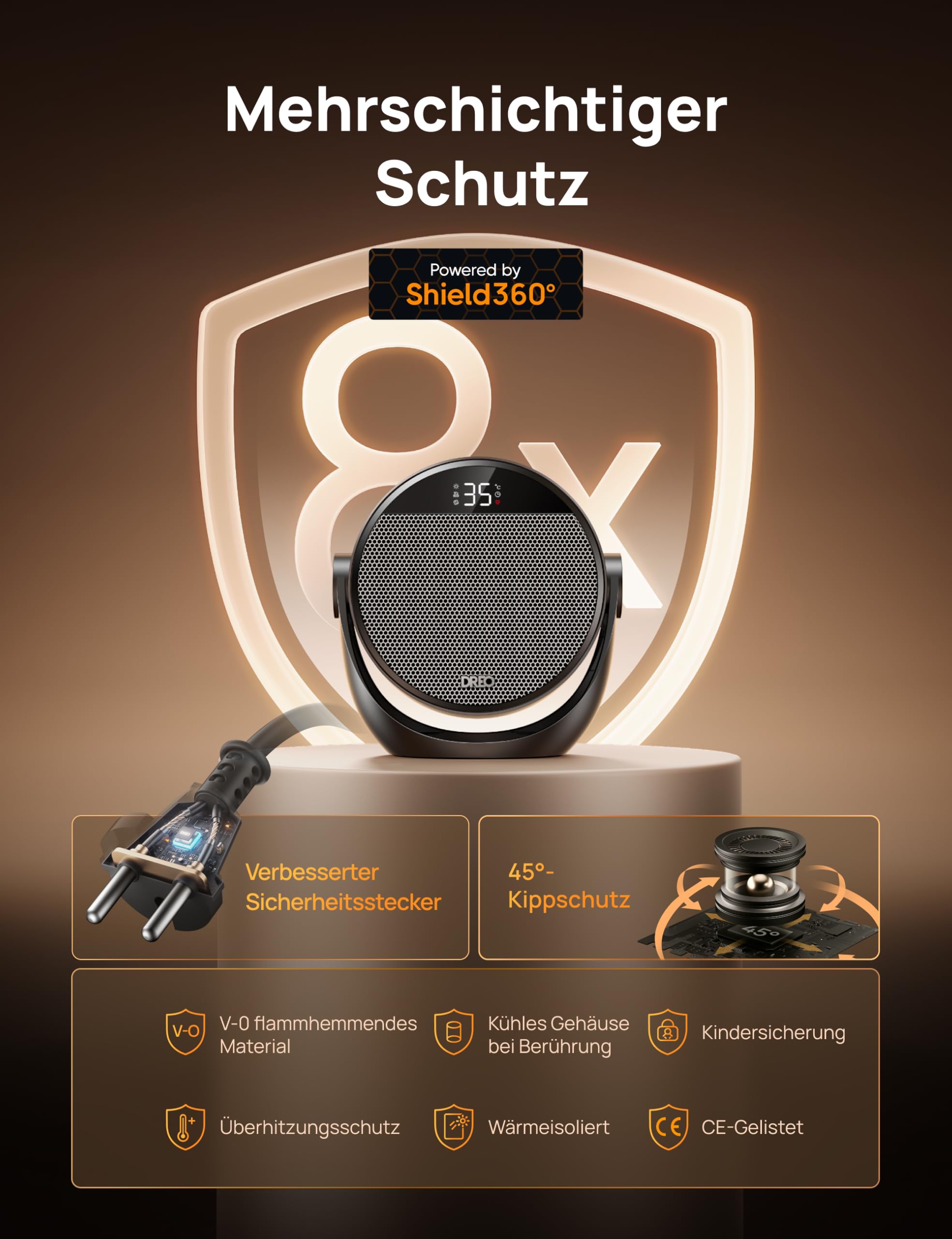 Dreo Heizlüfter Energiesparend Klein, Leiser 1500W Tragbar Heizlüfter mit Fernbedienung, Thermostat, 60° Neigbar, 8 Sicherheitsfunktionen, PTC-Keramik,12-Std-Timer, 3 Modus 3 Geschwindigkeit, Schwarz