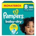 Pampers Baby-Dry Größe 8, 120 Windeln, 17kg+, bis zu 100 Prozent Auslaufschutz und Komfort die ganze Nacht