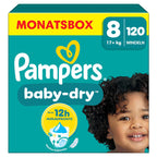 Pampers Baby-Dry Größe 8, 120 Windeln, 17kg+, bis zu 100 Prozent Auslaufschutz und Komfort die ganze Nacht