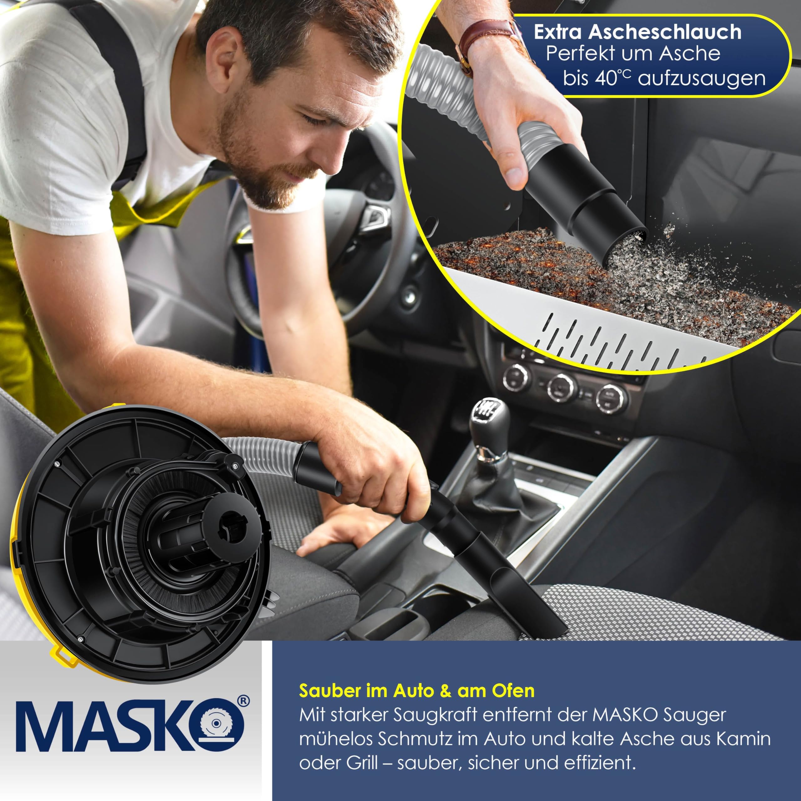 MASKO® 6IN1 Industriestaubsauger Staubsauger Nass Trocken Sauge Aschesauger 2300W + Steckdose✓ Blasfunktion ✓ Trocken-Saugen & Nass-Saugen | Industrie-Sauger mit & ohne Beutel | beutellos, Gelb