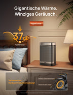 Dreo Heizlüfter Energiesparend Klein, 1500W Heizung Elektrisch mit Thermostat, 70° Oszillierend Elektroheizung, PTC Keramik Heizlüfter Leise, ECO-Modus, 12-Std-Timer, Überhitzungs- & Kippschutz