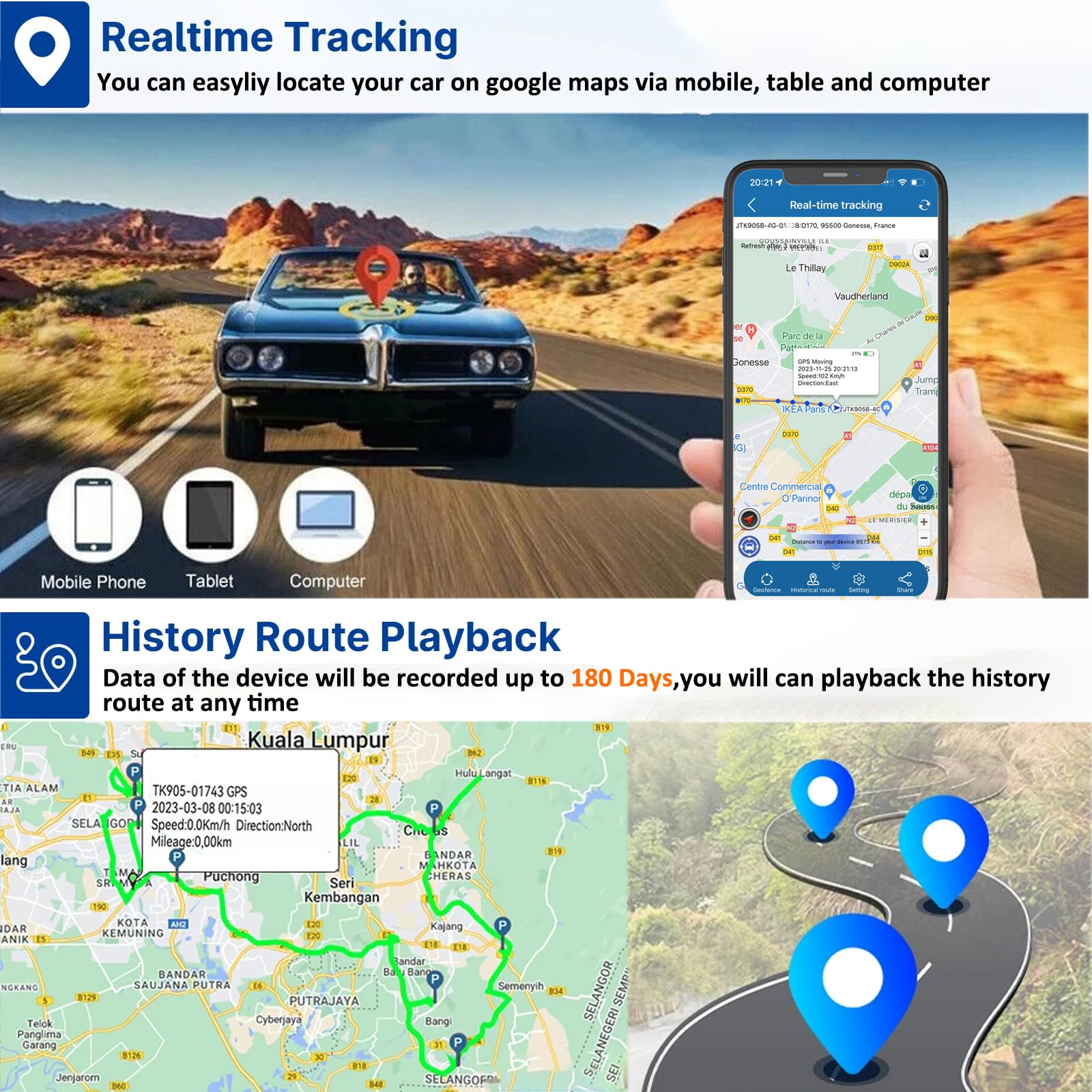 GPS Tracker 4G Auto 5000mAh 40 Tage Standby Locator 4G GPS Tracker für Fahrzeuge Versteckter magnetischer Wasserdicht Magnet mit freies Web APP GPS Gerät für Auto, Motorrad, LKW, Boot