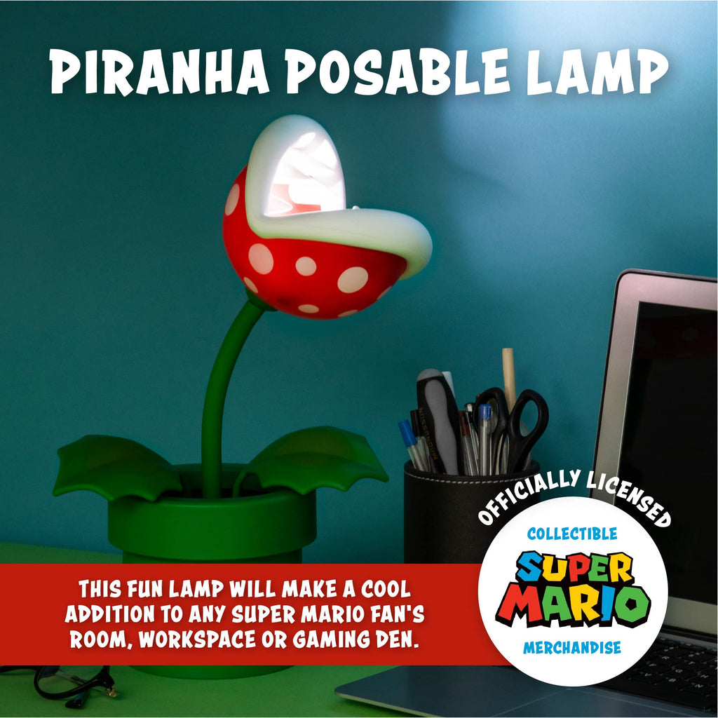 Super Mario Bros Piranha-Pflanze Lampe - Offiziell lizenziert, LED-Tischlicht mit beweglichem Kopf, Sammlerstück für Nintendo-Fans, 33 cm hoch, USB-betrieben