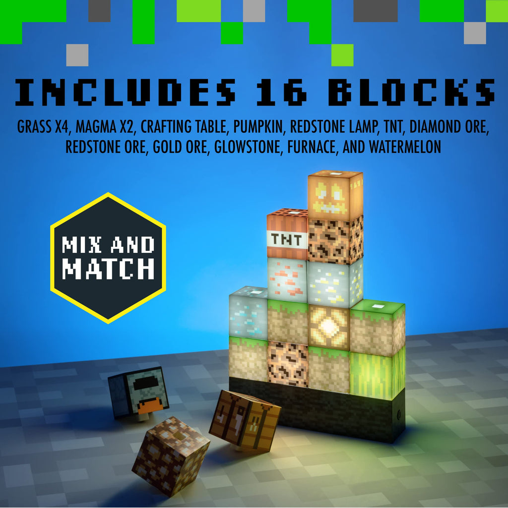 Minecraft Baustein-Lampe - Offiziell lizenziertes Merchandise, Baustein-Nachtlicht, Geschenk für Jungs, Gaming-Zimmerzubehör & Dekoration