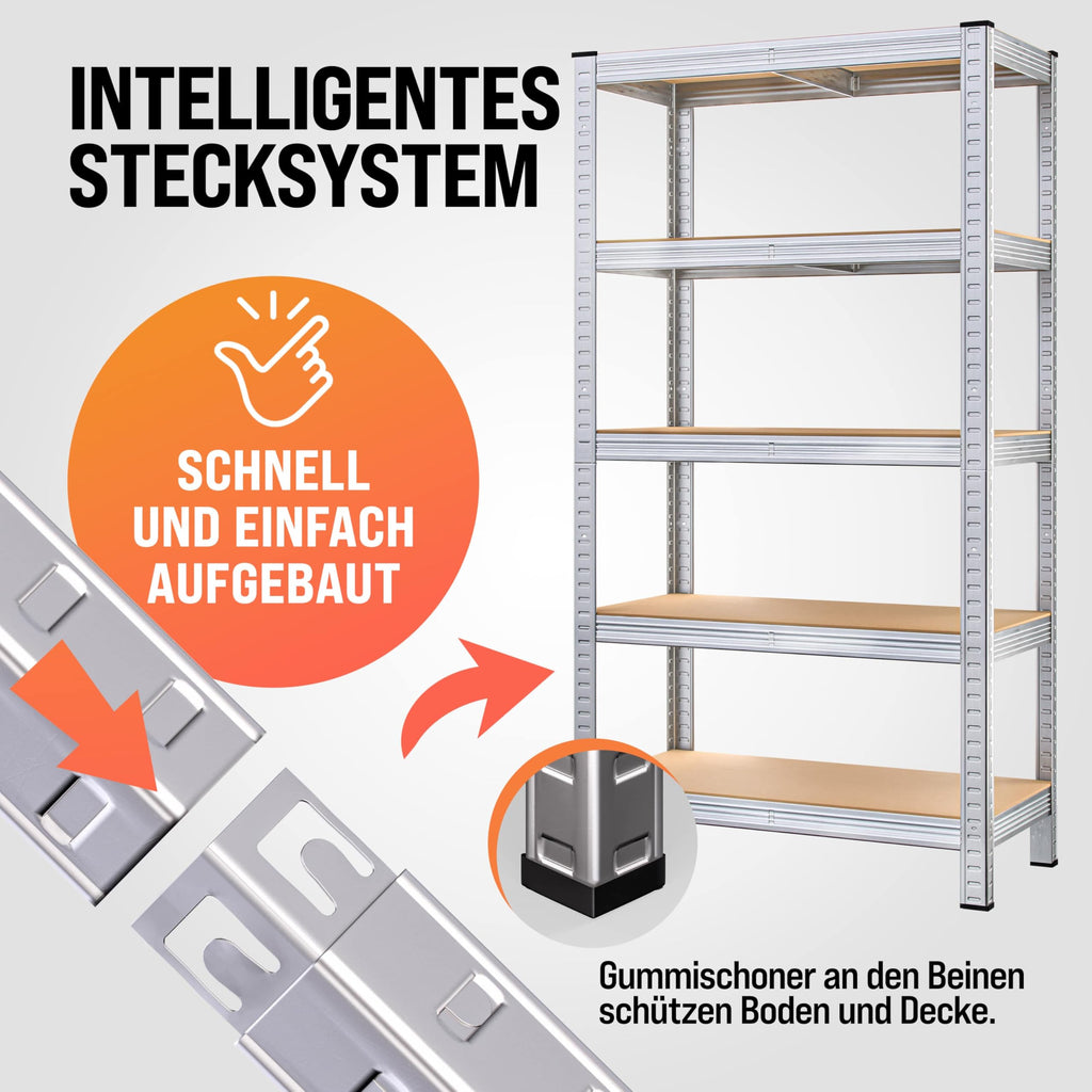 Monzana 2X Schwerlastregal 170x75x30cm 350kg 5 MDF-Platten Regal Lagerregal Kellerregal Steckregal Werkstattregal