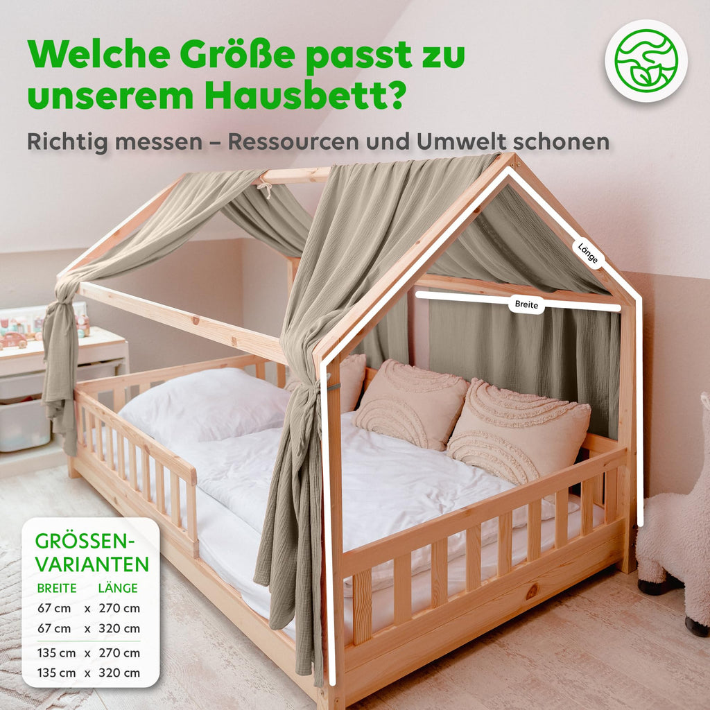 lilimaus Hausbett Himmel [in 12 Farben] Betthimmel Hausbett aus 100% Baumwolle Musselin - Stoffhimmel für Hausbett Deko Mädchen & Jungen - Himmel für Hausbett Kinder - Bett Vorhang Kinderbett