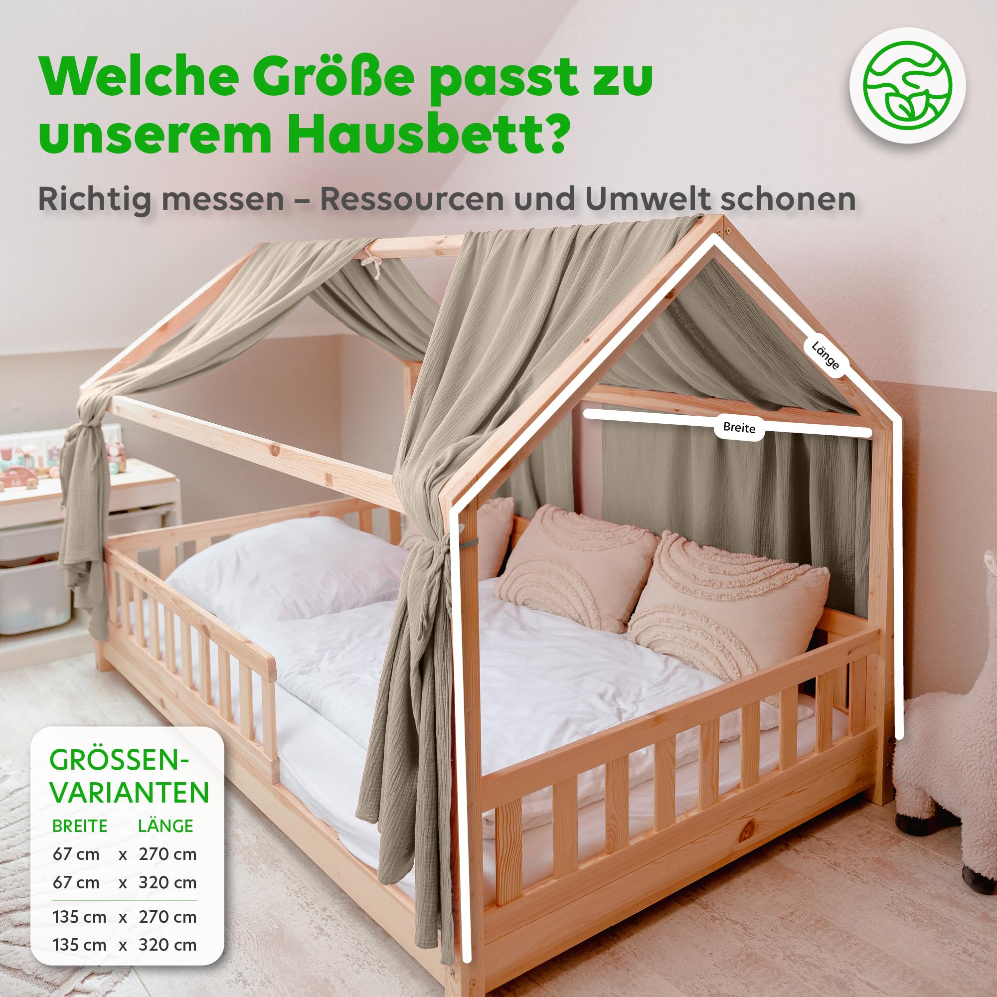 lilimaus Hausbett Himmel [in 12 Farben] Betthimmel Hausbett aus 100% Baumwolle Musselin - Stoffhimmel für Hausbett Deko Mädchen & Jungen - Himmel für Hausbett Kinder - Bett Vorhang Kinderbett