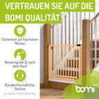 BOMI Baby Schutzgitter Treppe Miko PEFC geprüftes Buchenholz | Ohne Bohren | Gittertür aus Holz schwarz | Stabile Baby Schutzgitter Tür für Kindersicherheit | Treppen Türgitter | Breite: 87-95 cm