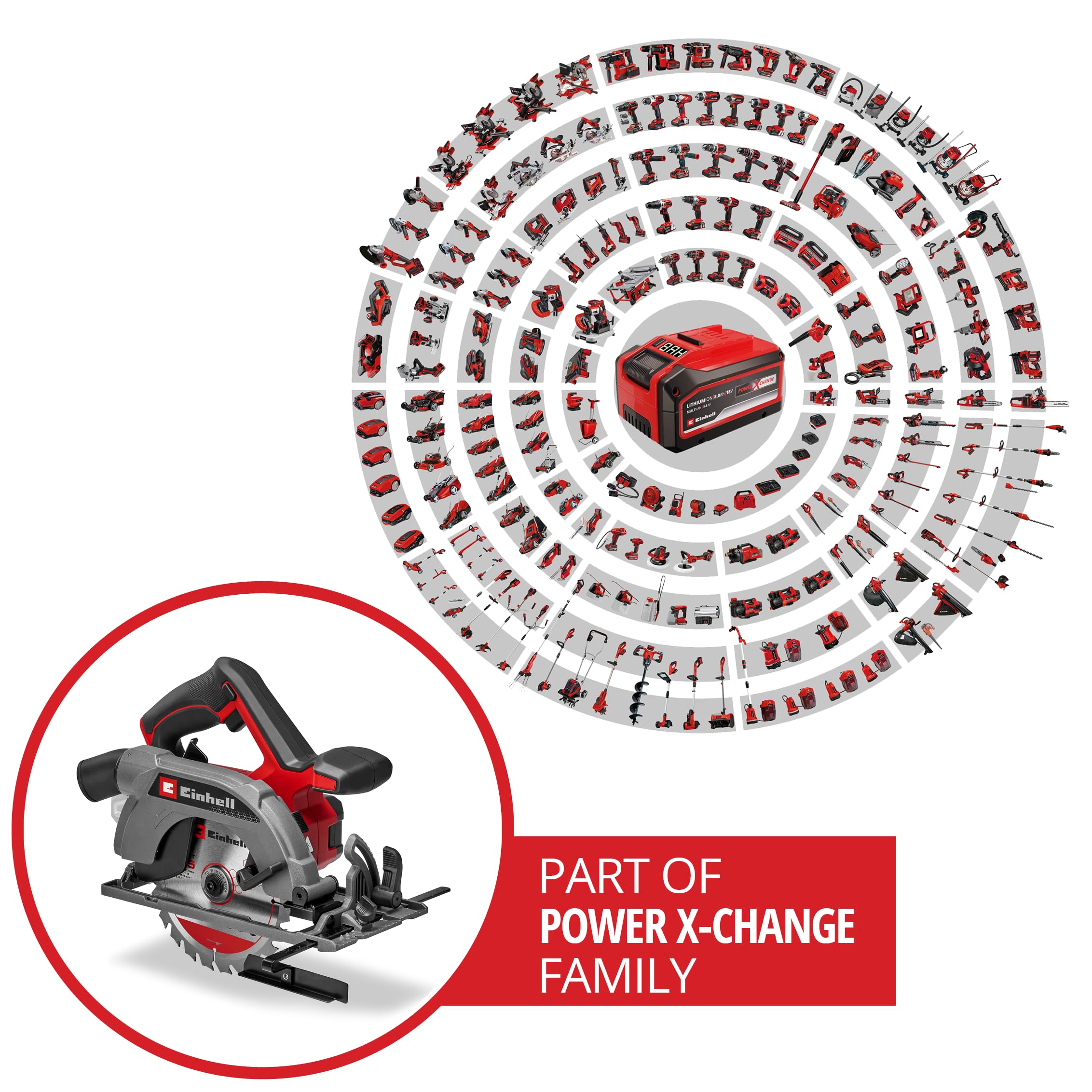 Einhell Akku-Handkreissäge TE-CS 18/165-2 Li - Solo Power X-Change (18 V, Ø 165 mm Sägeblatt, 57 mm Schnitttiefe, werkzeuglose Einstellung, LED, ohne Akku)