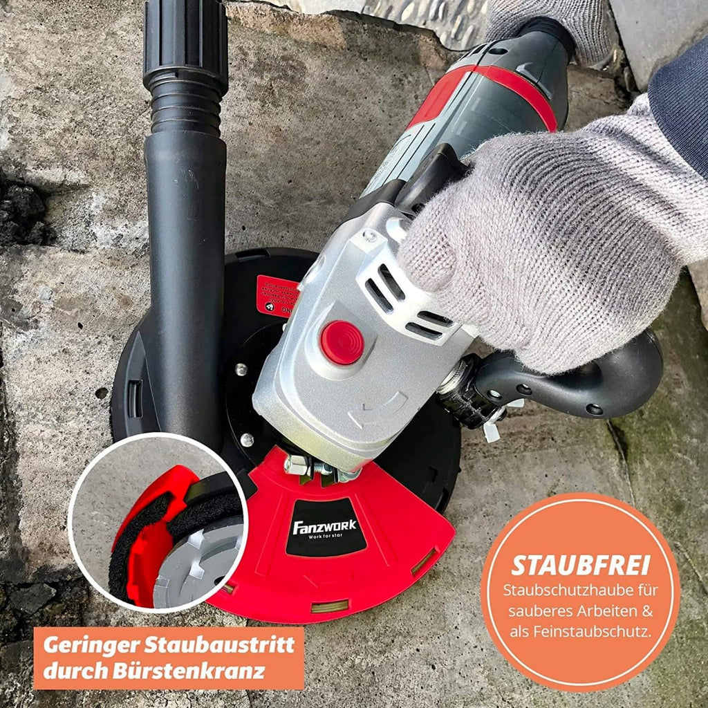 FANZWORK Betonschleifer Betonfräse Set mit Diamantschleiftopf und Absaughaube (2000W/180mm)