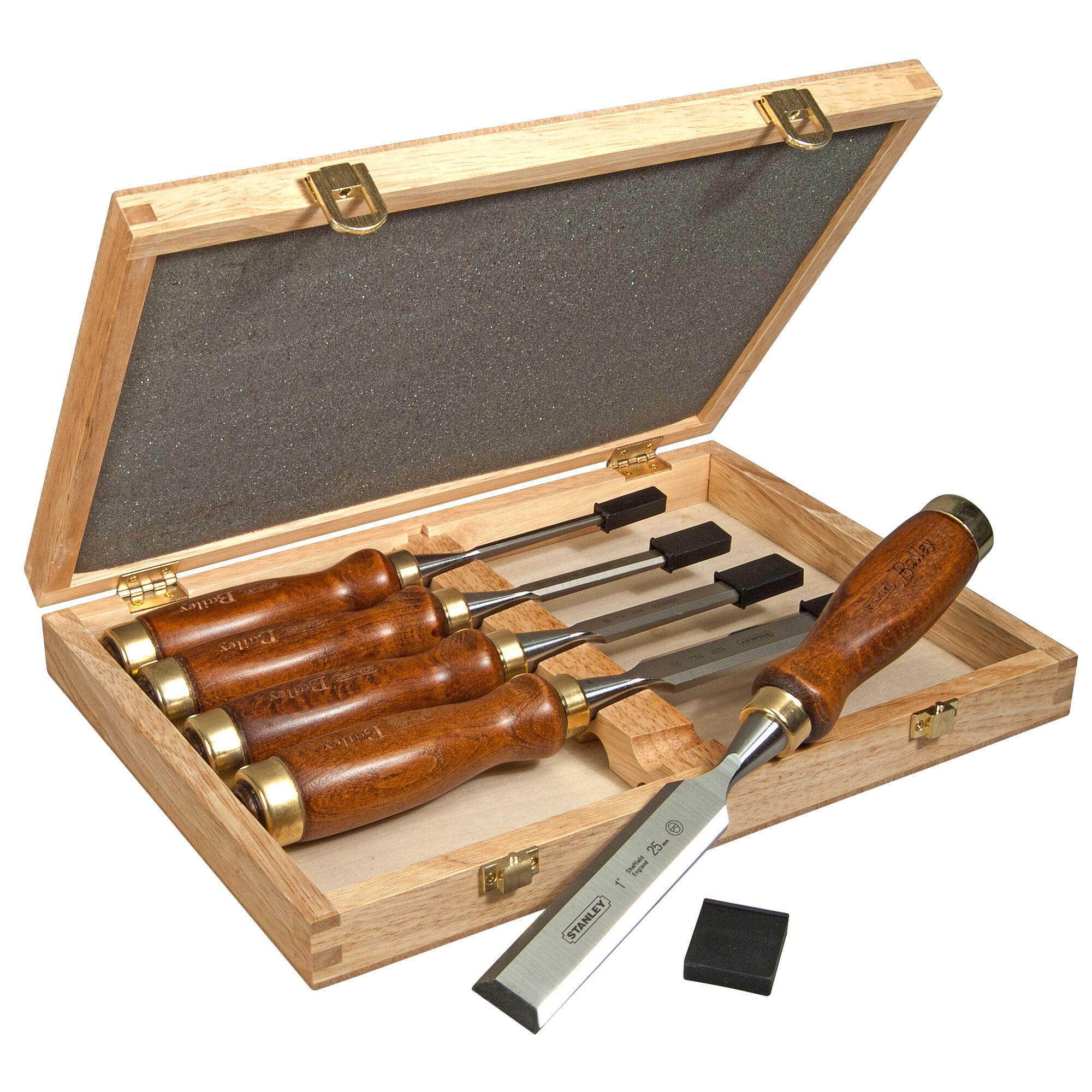 Stanley Bailey Stechbeitel Set 5-teilig (6/10/15/20/25 mm Beitelbreite, gehärteter Stahl, Kunststoffkappe) 2-16-217