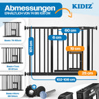 KIDIZ Absperrgitter zum Klemmen mit Katzenklappe, Türschutzgitter, Autoclose Kinder Treppengitter ohne Bohren | 90° Stopp Schutz, schwenkbar, Treppenschutzgitter, Schwarz, Breite: 102-108 cm