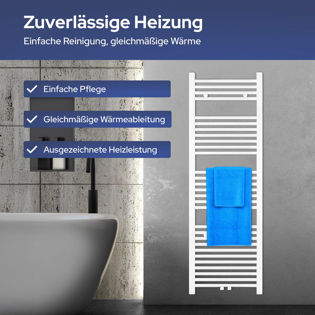 VILSTEIN® Badheizkörper [150x50cm] - Handtuchheizkörper Elektrisch Nutzbar - Handtuchtrockner Badezimmer - Handtuch Heizkörper Bad mit Seitenanschluss - Handtuchheizung - Wandheizkörper (Weiß)