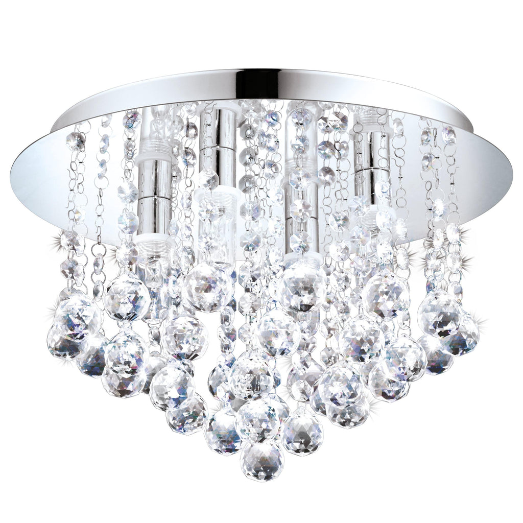 EGLO LED Deckenleuchte Almonte, 4 flammige Deckenlampe Bad, Badezimmer Lampe aus Metall in Chrom und klarem Kristal, LED Feuchtraumleuchte warmweiß, G9, IP44, Ø 35 cm