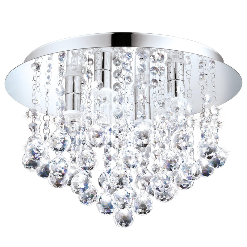 EGLO LED Deckenleuchte Almonte, 4 flammige Deckenlampe Bad, Badezimmer Lampe aus Metall in Chrom und klarem Kristal, LED Feuchtraumleuchte warmweiß, G9, IP44, Ø 35 cm