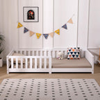 ecomi® Kinderbett 80x160 mit Rausfallschutz Bodenbett Kinder Bett mit Lattenrost für Kinder Kinderbetten für Mädchen und Jungen Massivholz Kiefer in Weiß