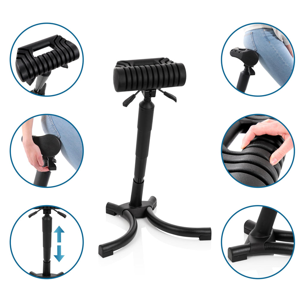 hjh OFFICE 830025 Stehhilfe TOP Work 33 Hartschaum/Metall bequemer Arbeitsstuhl, Stehhocker ergonomisch, höhenverstellbar